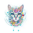 A new-school design featuring a group of colorful and whimsical fantasy animals in a castle courtyard tattoo design idea