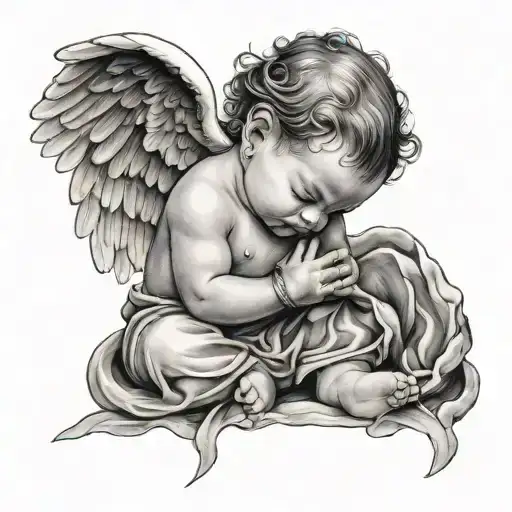 baby angel praying looking down chicano style tattoo tattoo design idea