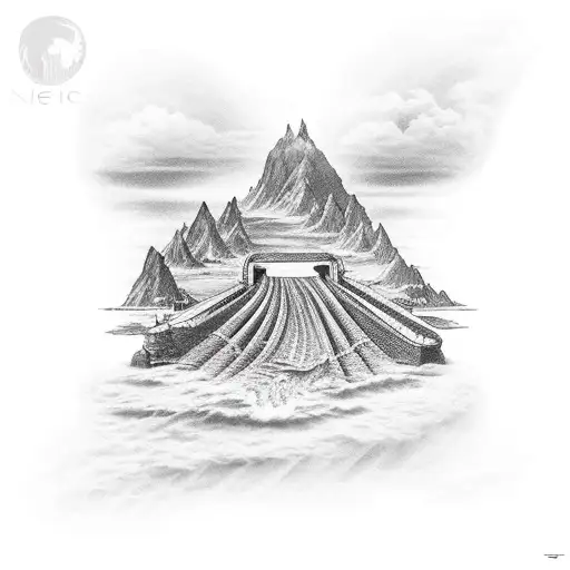 a bridge connecting to land masses over a body of water tattoo design idea