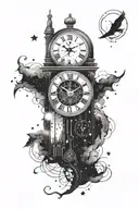 clock tower with pocket watch surrounded by constellations tattoo design idea