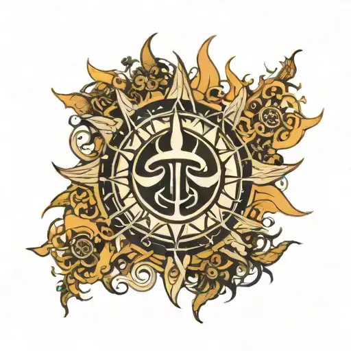 sun and trishul and damru tattoo design idea