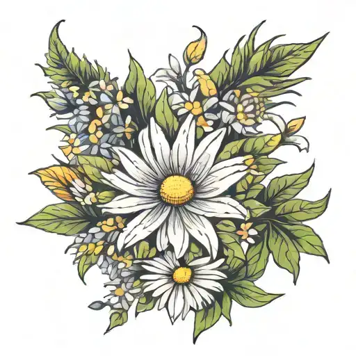 daisy, gladious,aster tattoo design idea