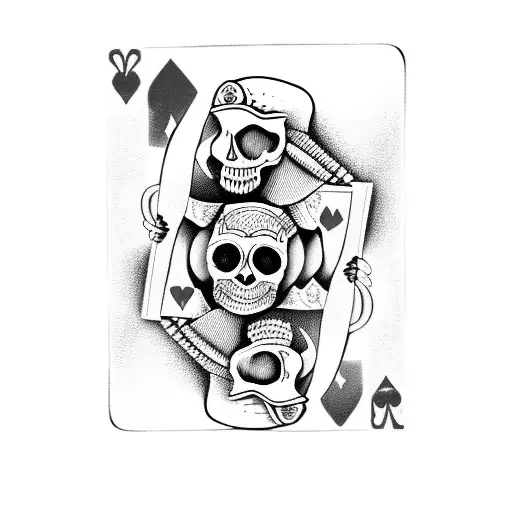 A skull holding playing cards as if playing poker tattoo design idea
