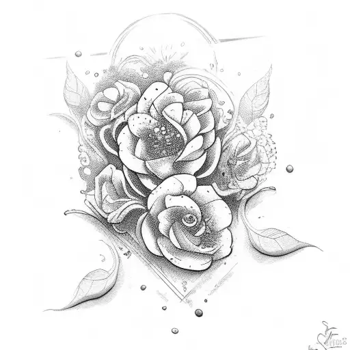 tirita sujetando una rama de olivo y una flor de ortensia tattoo design idea