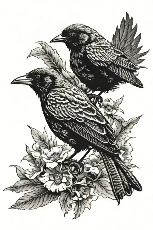 red winged blackbird with crow tattoo design idea