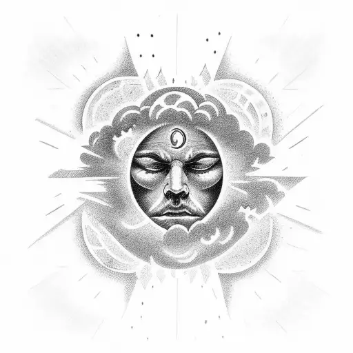 gods hands, sun rays clouds and rain, three cross tattoo design idea