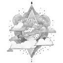 sleeve, sun rays clouds and rain, three cross tattoo design idea