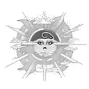 sleeve, sun rays clouds and rain, three cross tattoo design idea