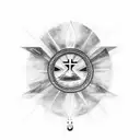 gods hands, sun rays clouds and rain, three cross tattoo design idea