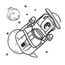 Astronaut  sitting on half a moon. Black and white. Only outlines tattoo design idea