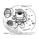 Astronaut  sitting on half a moon. Black and white. Only outlines tattoo design idea