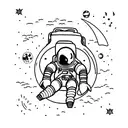 Astronaut  sitting on half a moon. Black and white. Only outlines tattoo design idea