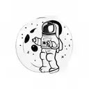 Astronaut  sitting on half a moon. Black and white. Only outlines tattoo design idea