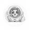 Astronaut  sitting on half a moon. Black and white. Only outlines tattoo design idea