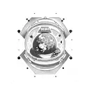 Astronaut  sitting on half a moon. Black and white. Only outlines tattoo design idea