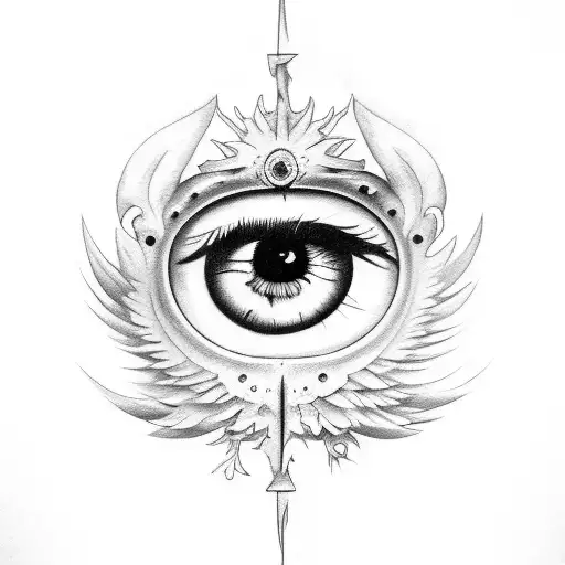 eye, dagger and angel wing tattoo design idea