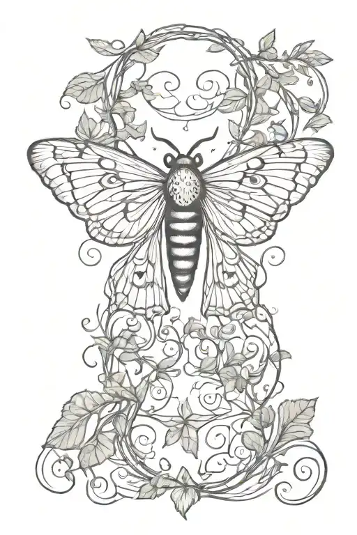 Death Moth with vines in positive and negative space tattoo design idea