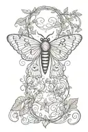 Death Moth with vines in positive and negative space tattoo design idea
