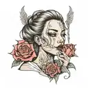 Girl with her mouth sewn shut tattoo design idea