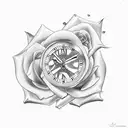 clock and rose tattoo design idea
