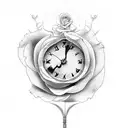 clock and rose tattoo design idea