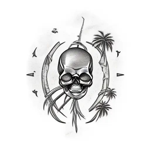 ship wreck skull palm tree  tattoo design idea