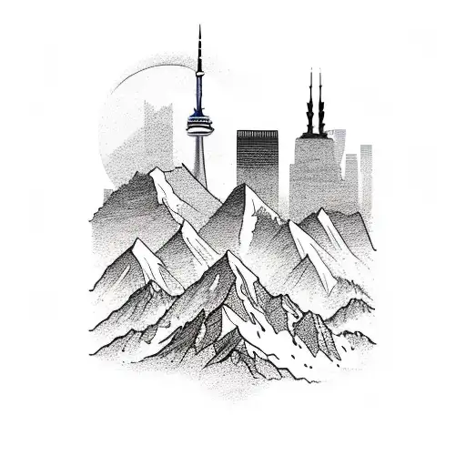 Toronto skyline merged with Mount Everest skyline tattoo design idea