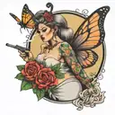 butterfly moon pregnant queen smoking weed confused with guns and love tattoo design idea