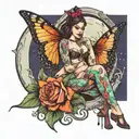 butterfly moon pregnant queen smoking weed confused with guns and love tattoo design idea
