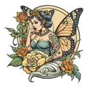 butterfly moon pregnant queen smoking weed confused with guns and love tattoo design idea