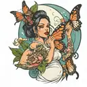 butterfly moon pregnant queen smoking weed confused with guns and love tattoo design idea