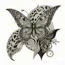 butterfly moon pregnant queen smoking weed confused with guns and love tattoo design idea