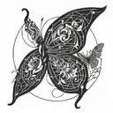 butterfly moon pregnant queen smoking weed confused with guns and love tattoo design idea