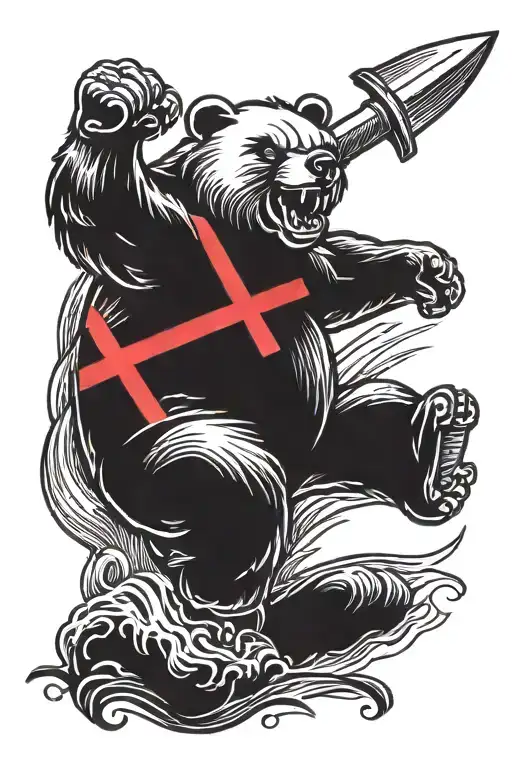retro tattoo hammer and sickle angry bear full length black and white tattoo on arm tattoo design idea