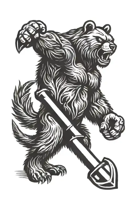 retro tattoo hammer and sickle angry bear full length black and white tattoo on arm communism tattoo design idea