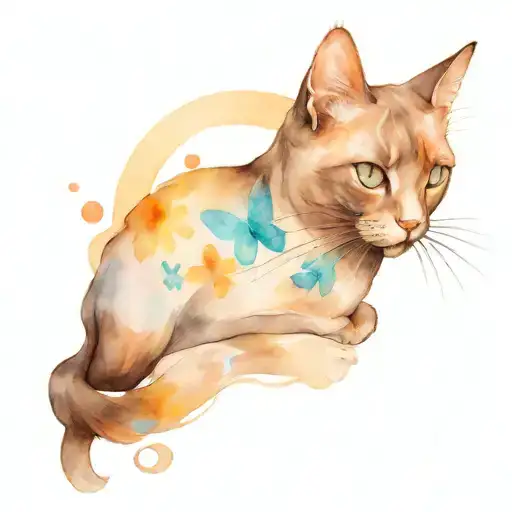 black cat with a butterfly on its nose and an awareness ribbon tattoo design idea