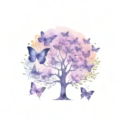 tree of life with purple butterflies  tattoo design idea