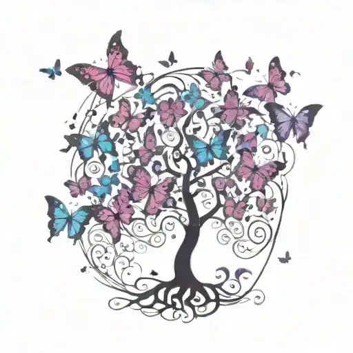 tree of life with purple butterflies  tattoo design idea