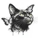 black cat with a butterfly on its nose and an awareness ribbon tattoo design idea