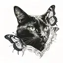 black cat with a butterfly on its nose and an awareness ribbon tattoo design idea