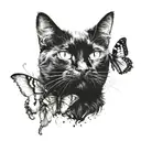 black cat with a butterfly on its nose and an awareness ribbon tattoo design idea
