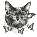 black cat with a butterfly on its nose tattoo design idea