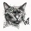 black cat with a butterfly on its nose tattoo design idea