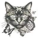 black cat with a butterfly on its nose tattoo design idea