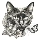 black cat with a butterfly on its nose tattoo design idea