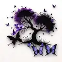 tree of life and purple butterflies  tattoo design idea