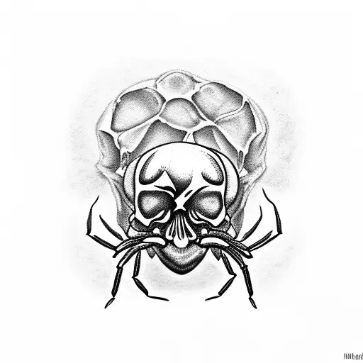 Black widow spider in human skull tattoo design idea
