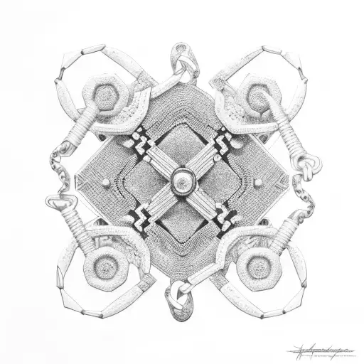 Spodopera frugiperda, a kettlebell, a bike chain and a hexagonal pattern tattoo design idea