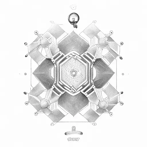 Spodopera frugiperda, a kettlebell, a bike chain and a hexagonal pattern tattoo design idea