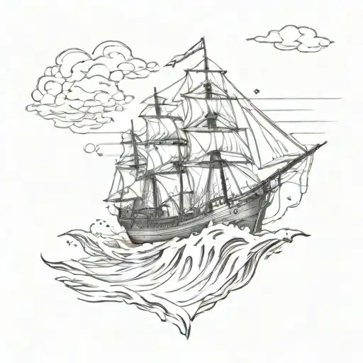 a ship in the ocean background tattoo design idea